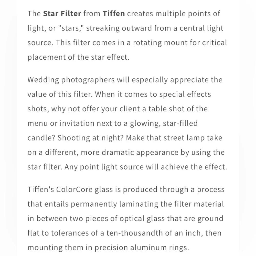 Tiffen Star Filter for photography 6 point, 2mm glass thickness, 49mm